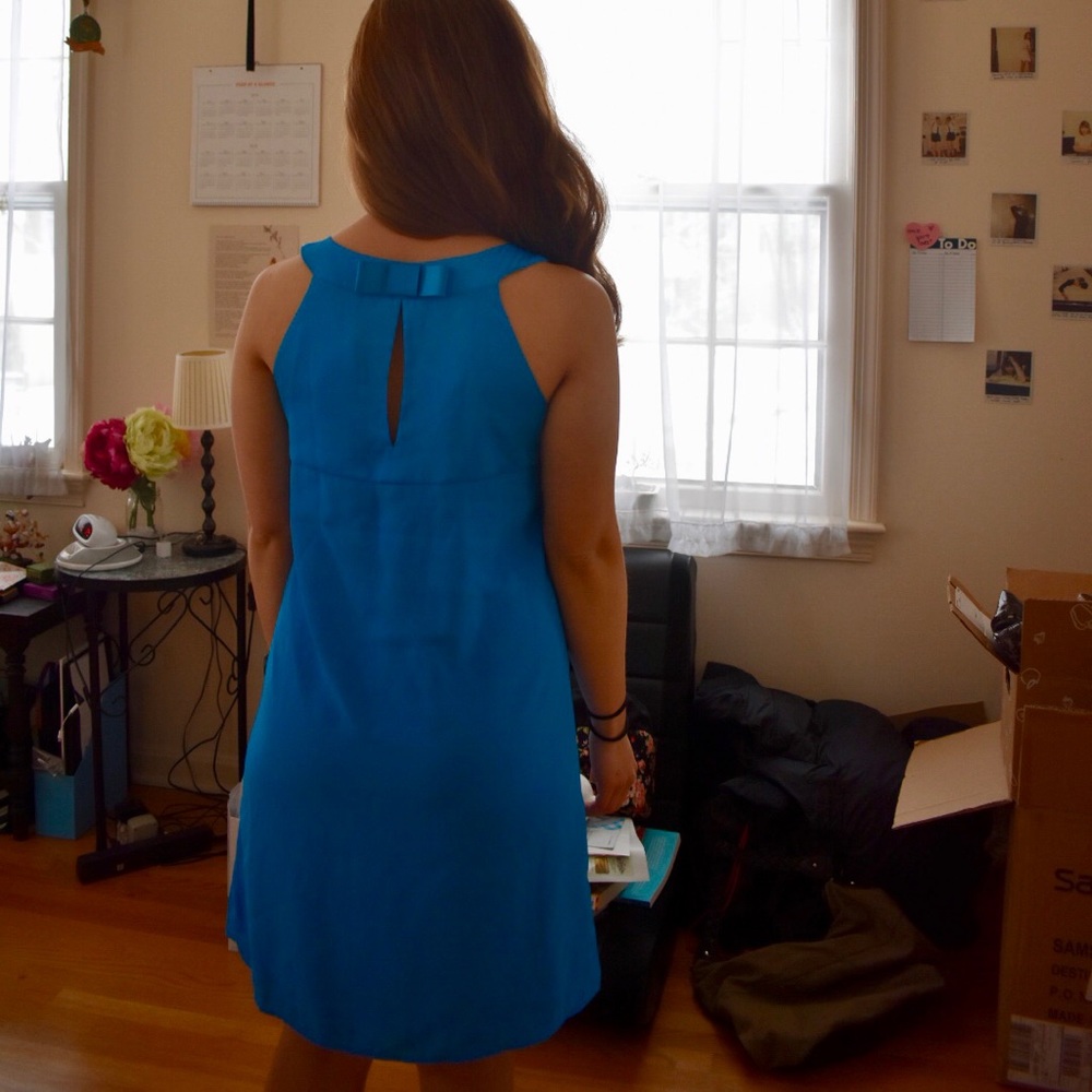 H&M Turquoise Blue Chiffon Shift Dress Size 6